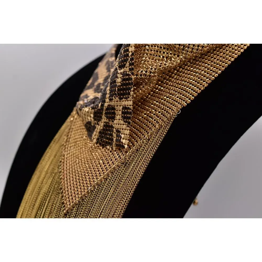 Vintage Chainmail Bib Collar Necklace Fringe Multi-Chain Leopard Gold 70s BinBL